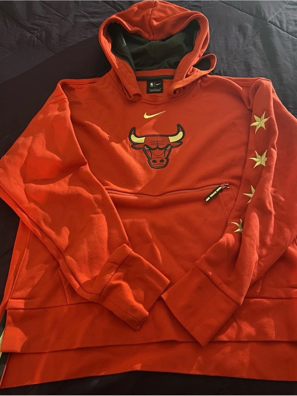 NBA Red Chicago Bulls Crewneck Hoodie with Gold Accents